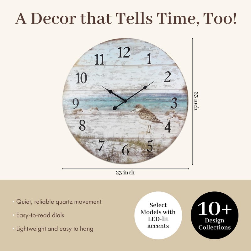 Young's Inc Wood Sand Piper Wall Clock - Wall Clocks for Living Room Decor - Functional and Decorative Beach, Lake, and Farmhouse Wall Clock - 23" W x 23" H - Image 3